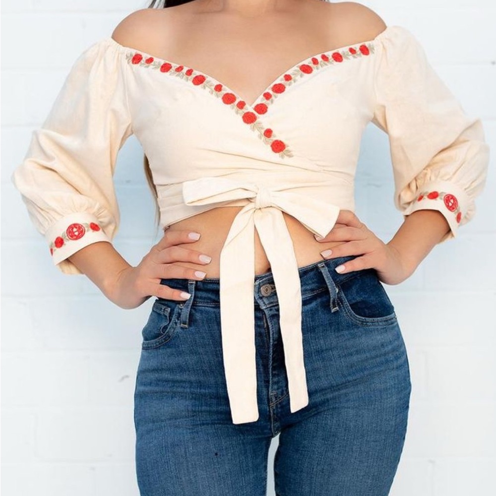 Rue21 Cream and Red Floral Blouse